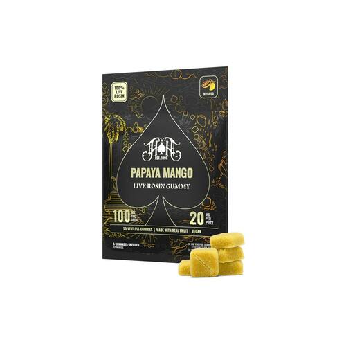 Live Rosin | Papaya Mango Gummies | 100mg | 5ct | 20mg/ea