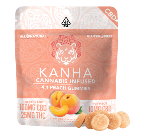 Peach 4:1 CBD:THC Gummies | 25mg | 10ct | 2.5mg/ea
